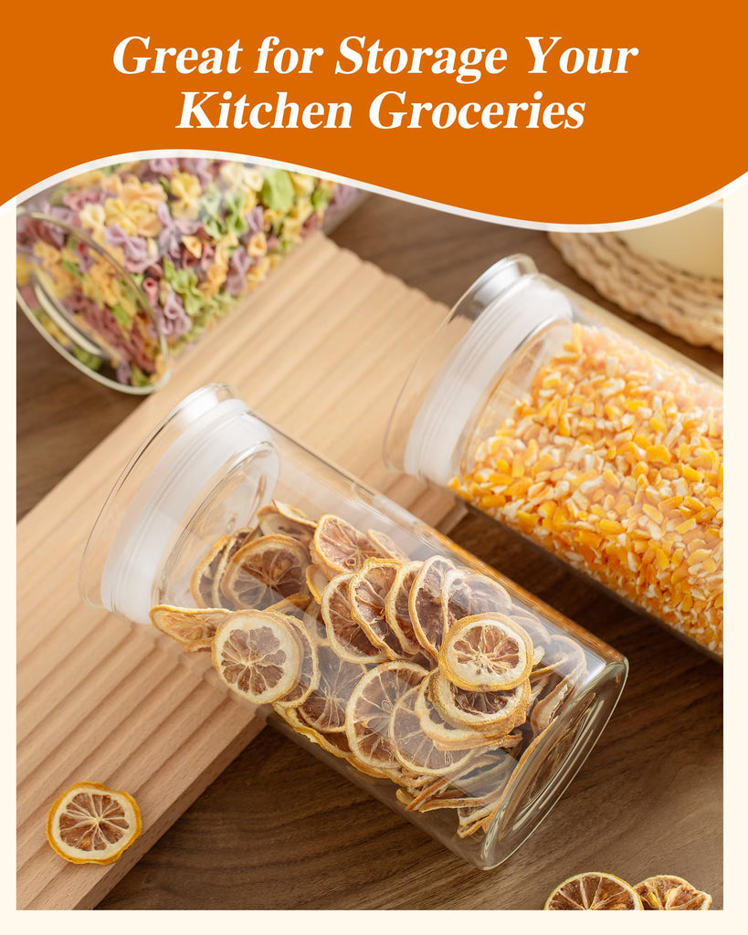 Glass Canisters with Airtight Lids, Set of 2 50oz Tall Storage Jars