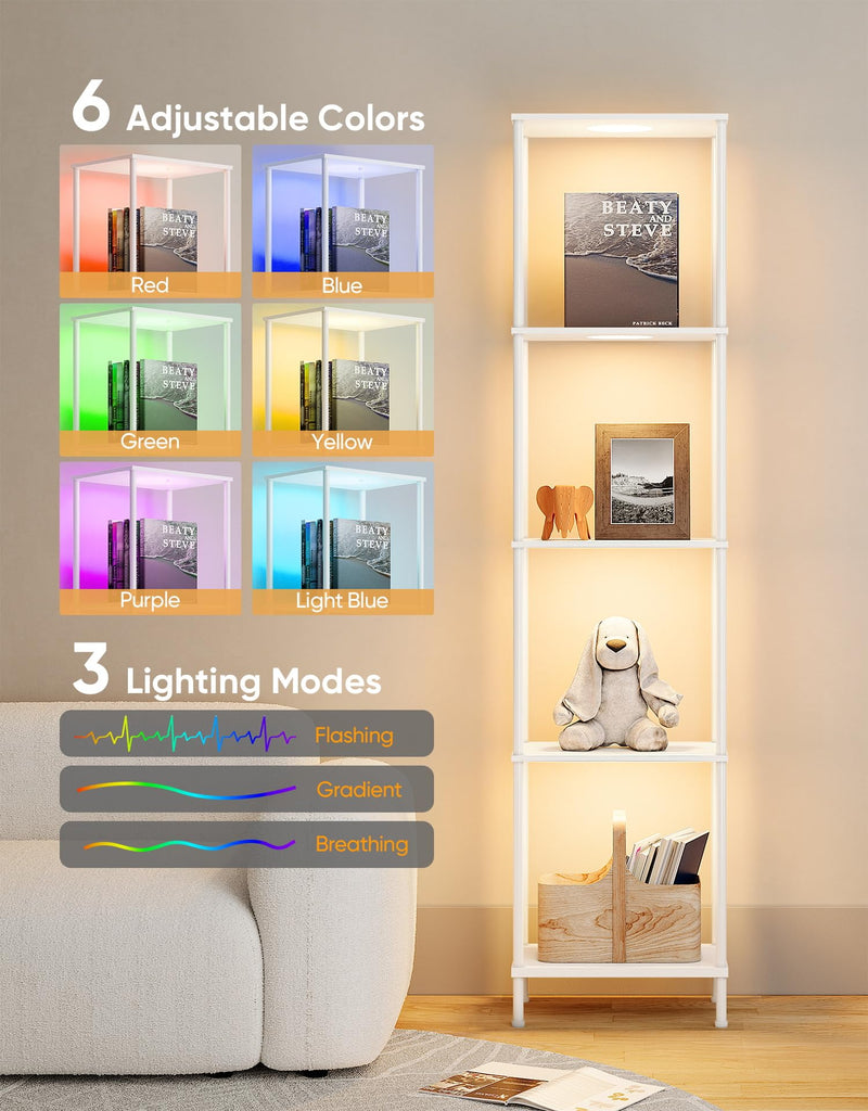 Display Shelf with RGBCW Light, Color Changing Curio Cabinet Floor Lamp with Shelves Corner Standing Column Lamp