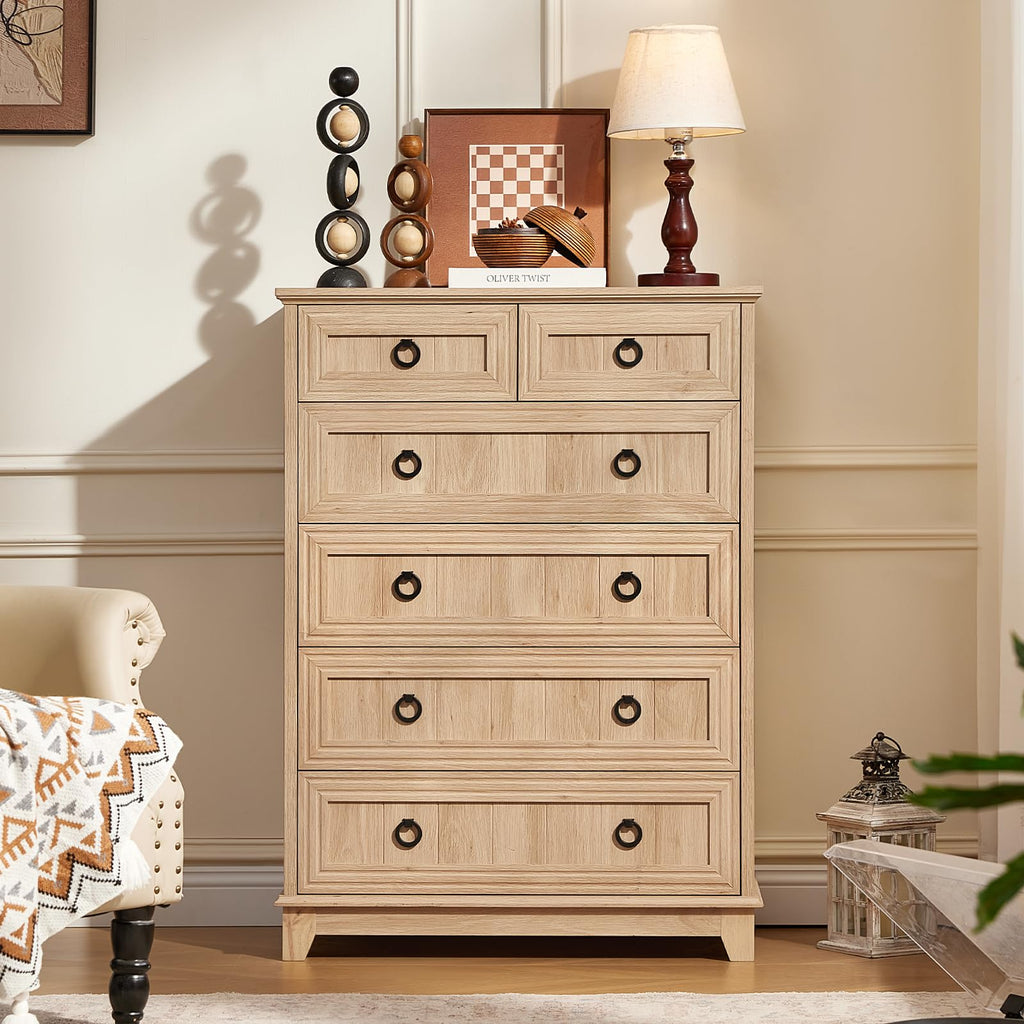 Farmhouse 6 Drawer Dresser, 41" Tall Chest of Drawers
