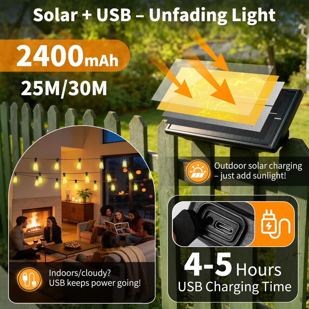 82FT Solar String Lights Outdoor, Waterproof, Dimmable Remote