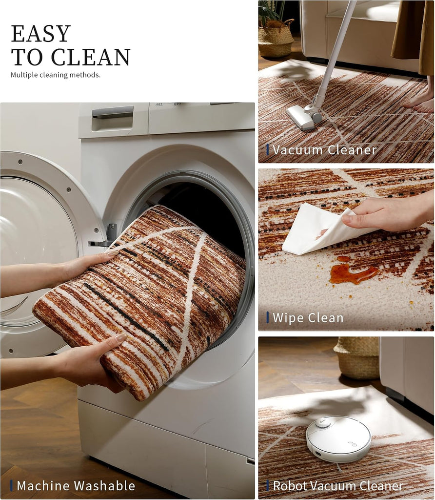 Western Rug,Non Slip Village Brown Rugs, Easy Cleaning Low Pile Large Carpet, Kids Playroom, Office