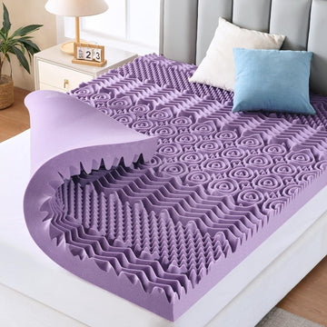 3 Inch 7-Zone Queen Mattress Topper, Egg Crate Memory Foam Mattress Topper Queen Size for Back Pain, Lavender Gel