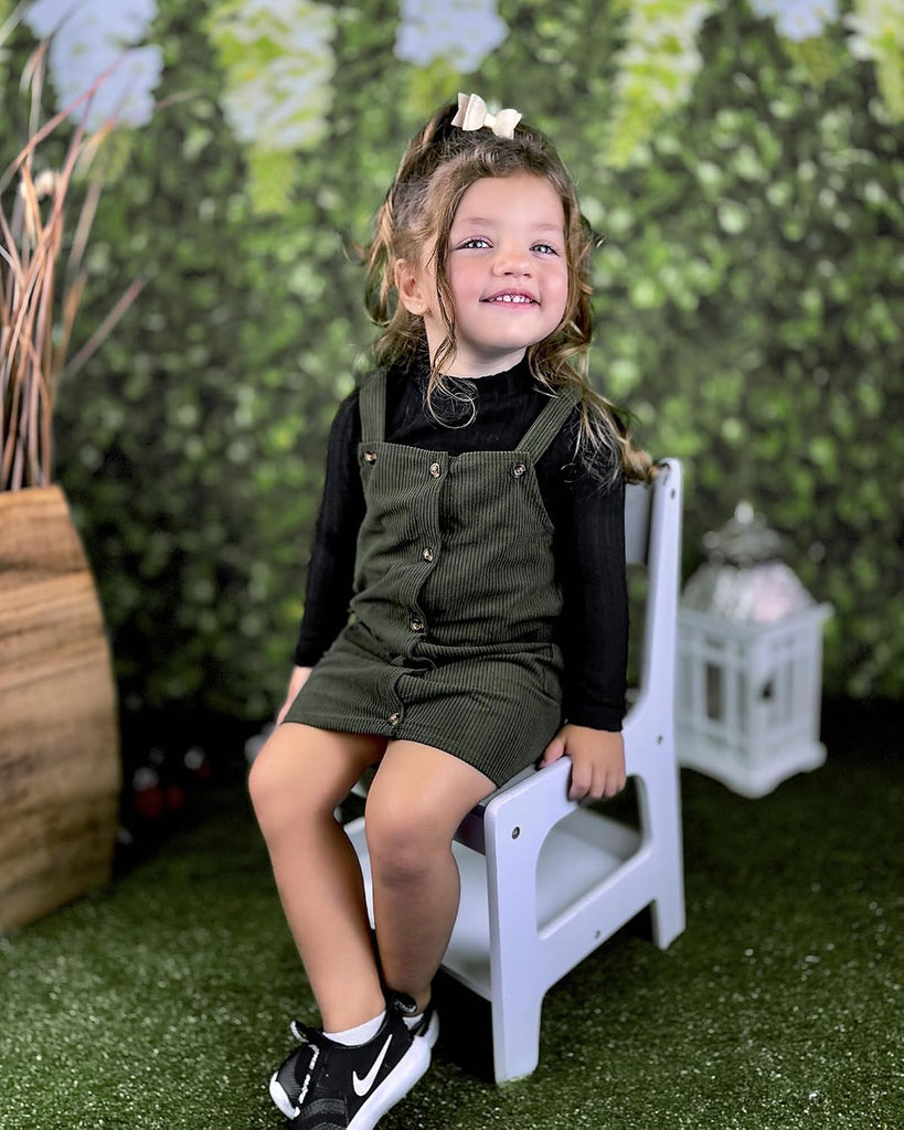 Toddler Little Girl Corduroy Button Down Overall Dress Set 2