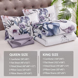 Luxudecor Floral Comforter Set Queen 7 Piece, Purple Flower Bed in a Bag, Elegant Floral Comforter with Sheet Set