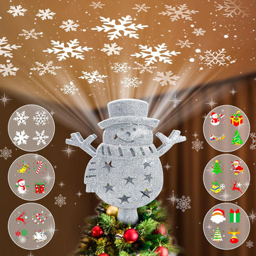 Tree Topper Projector Lights with 6 Pattern Modes, Sliver Snowman
