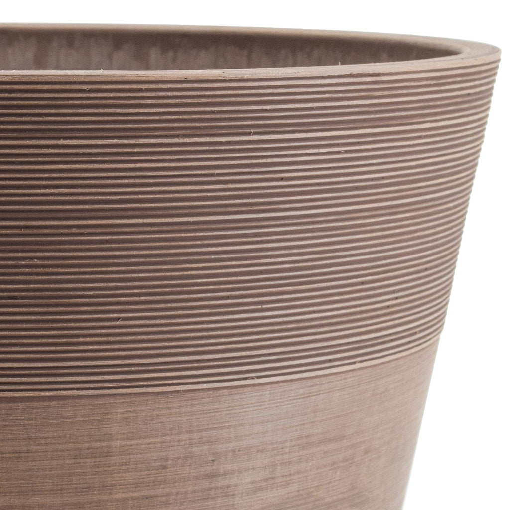 16-inch Plastic/Stone/Wood Composite Large Ribbed Planter - No Drainage Hole (Drillable), Indoor/Outer Garden
