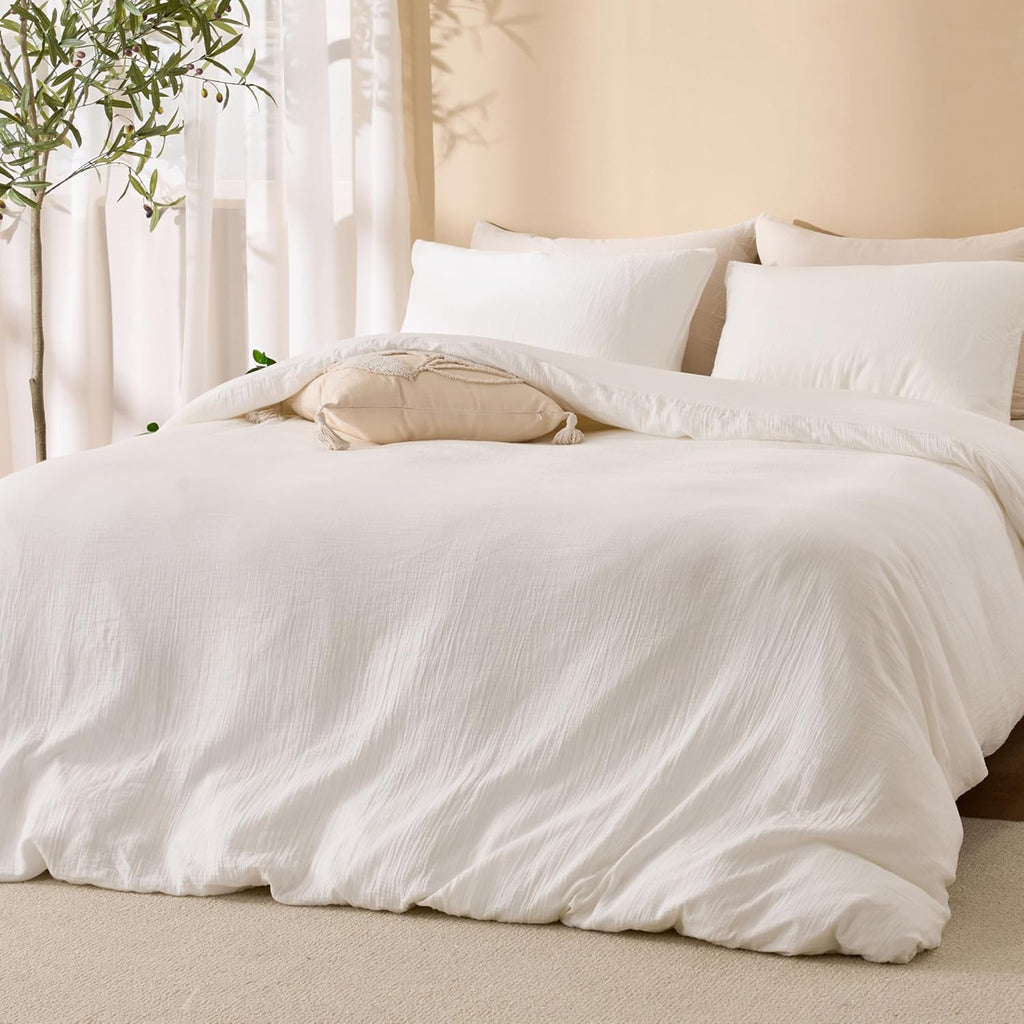 Off White Duvet Cover King, 100% Sandwashed Cotton Soft King Duvet Cover Set 3 Pieces with Zipper Clousre & Corner