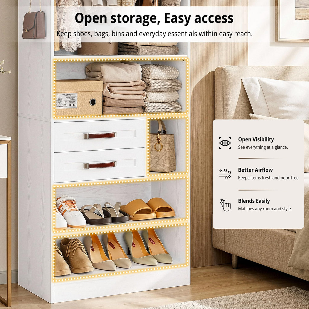 Closet Organizer System with 2 Drawers & Adjustable Shelves, 29.6"