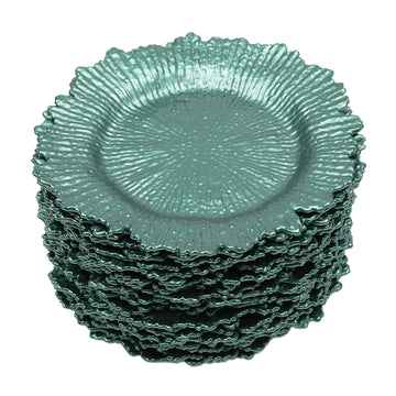 24 Pack Green Charger Plates, 13 inch Reusable Matte Reef Plate Charger with Petal Rim Round Plastic Reef Plate