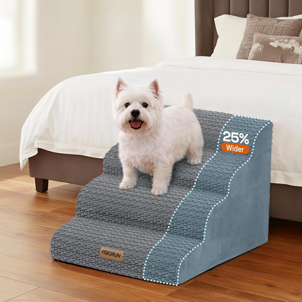Extra Wide Dog Stairs for Bed and Couch, 4-Step Foam Ramp for Dogs