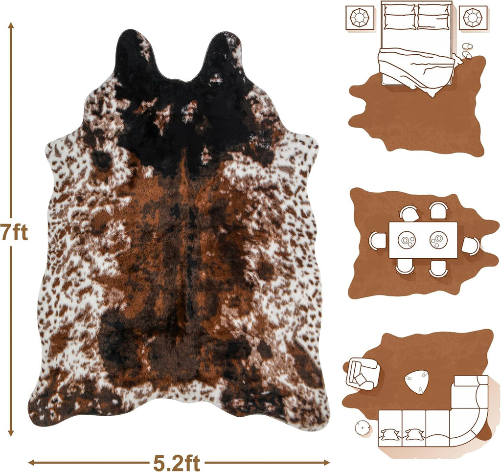 Cow Print Faux Cowhide Rug, Fluffy Fur 5. Washable Cow Rugs Bedroom Animal Print Hide Skin Rustic Western