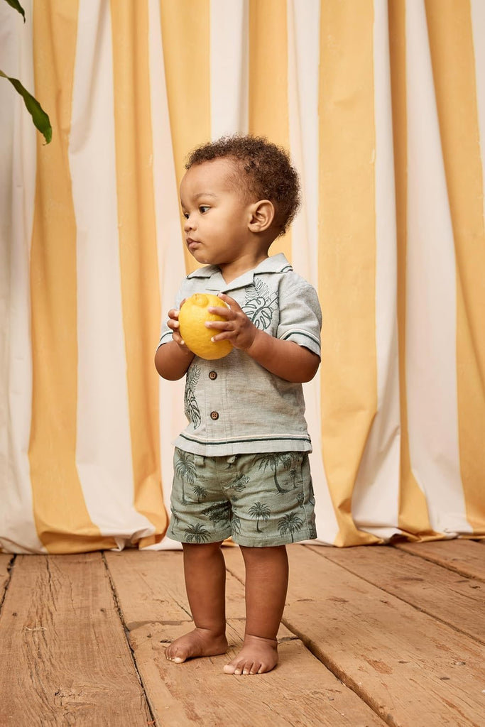Baby Boys' And Newborn Linen Short Sleeve Shirt and Shorts,2 Piece Outfit