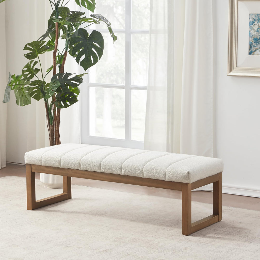 52.7" Bedroom Bench for End of Bed, Modern Upholstered Teddy Fabric Entryway Bench & Dining Bench, Footrest Stool