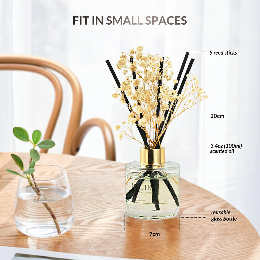 Flower Reed Diffusers with 1 Jasmine & White Tea Double Essential Oil, 3.4 oz (100ml) - Elegant Reed Diffuser Set