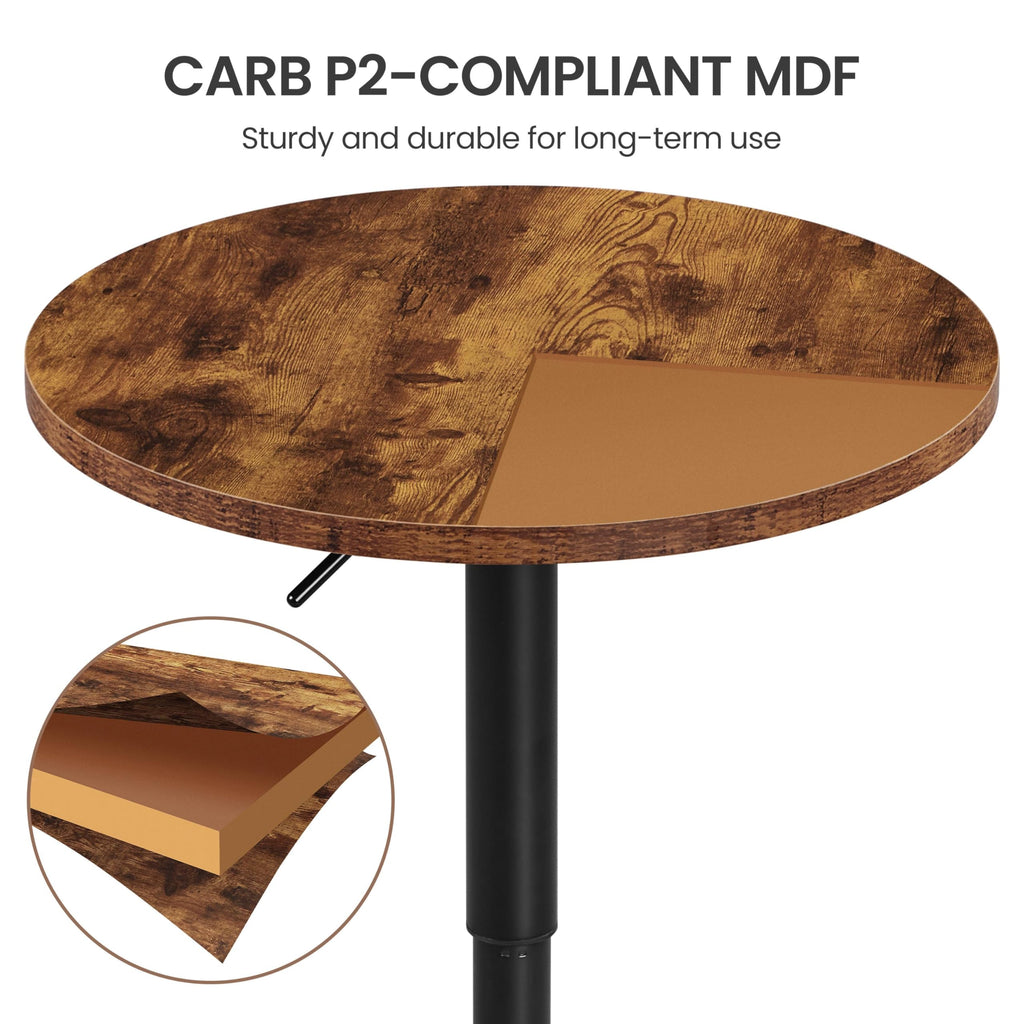 Round Bar Table Set of 2, Adjustable 27.5-36" Height, Brown