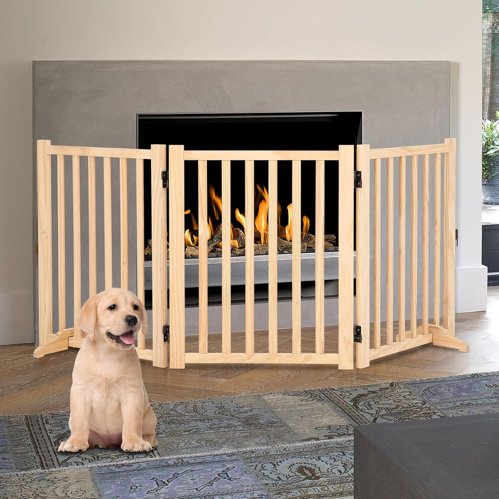 Foldable Wooden Dog Gate, with Support Feet, 3 Panel H:24"