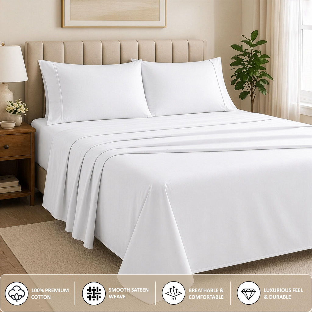 4 Piece Full Sheet Set, 100% Cotton, 16-inch Deep White