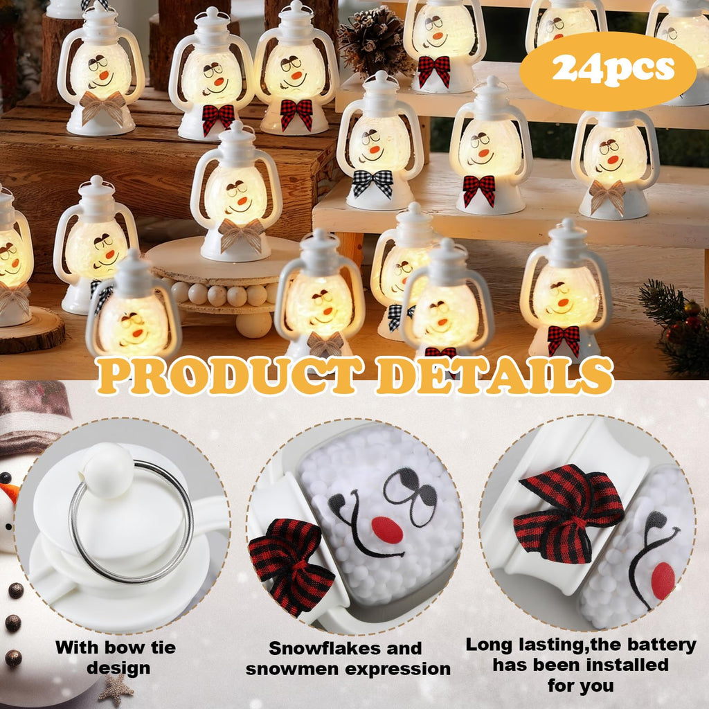 24 Pcs Christmas Snowman Lantern, Table Centerpieces, 4 Inch, White