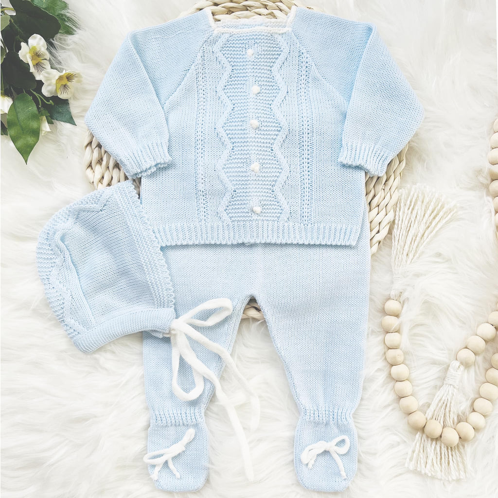 Newborn Baby Knitted Clothes Set, Coming Home Infant Knit Outfit for Boys and Girls (8344, Blue/White, Newborn)