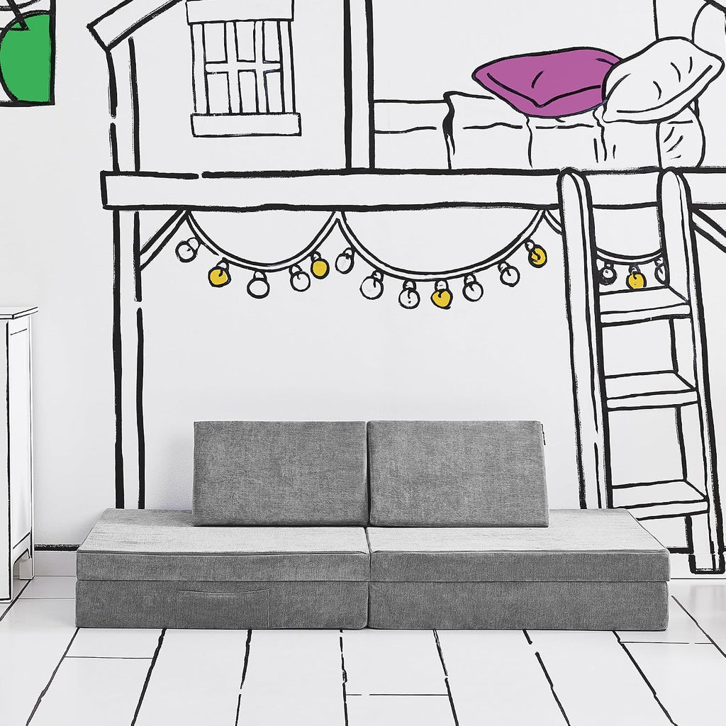 Kids and Toddler Play Couch, Convertible Folding Sofa, Durable Foam Modular Design, Mountain Gray