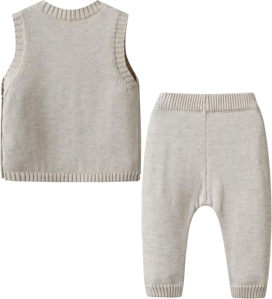 Infant Unisex 2pcs Knit Sweater Vest and Long Pants Set Tank Tops Pullover Knitwear Outfits