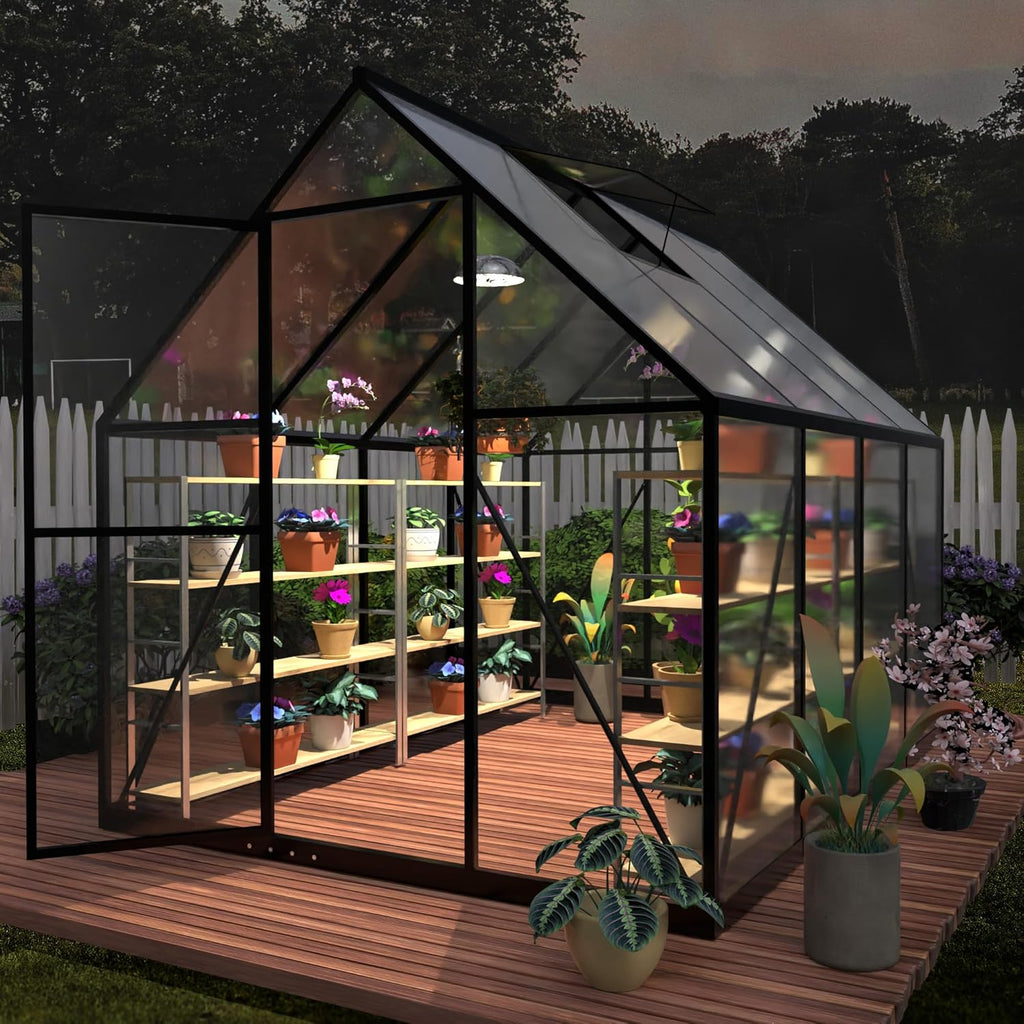 6x10 FT Heavy Duty Greenhouse, Polycarbonate Walk-in Garden House with Ventilation Window, Portable Winter Greenhouse