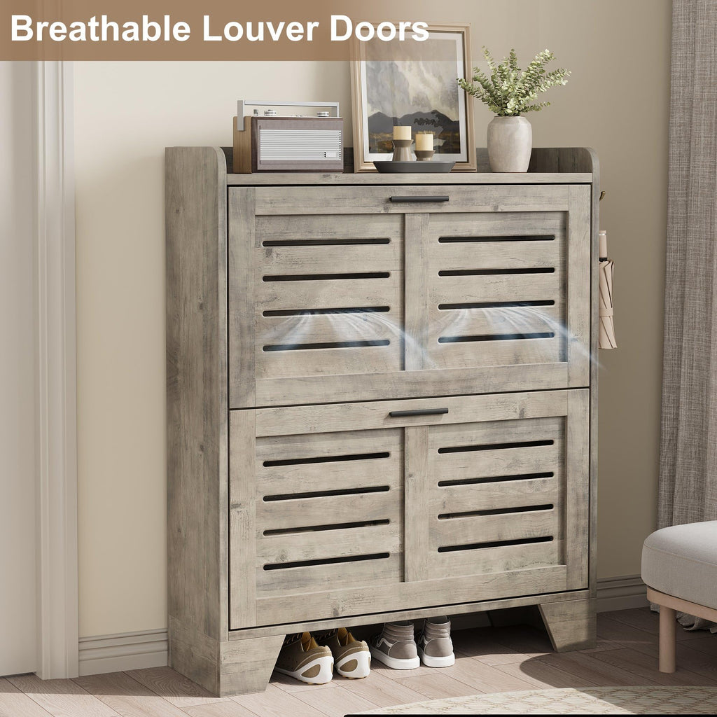Shoe Cabinet Storage, Narrow Shoe Cabinet with 2 Flip Drawers, Freestanding Hidden Slim Shoe Organizer Cabinet with