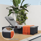 Outdoor Chaise Lounge Chairs for Outside Patio Furniture Set of 2 Wicker Recliner Black Rattan Sunbathing