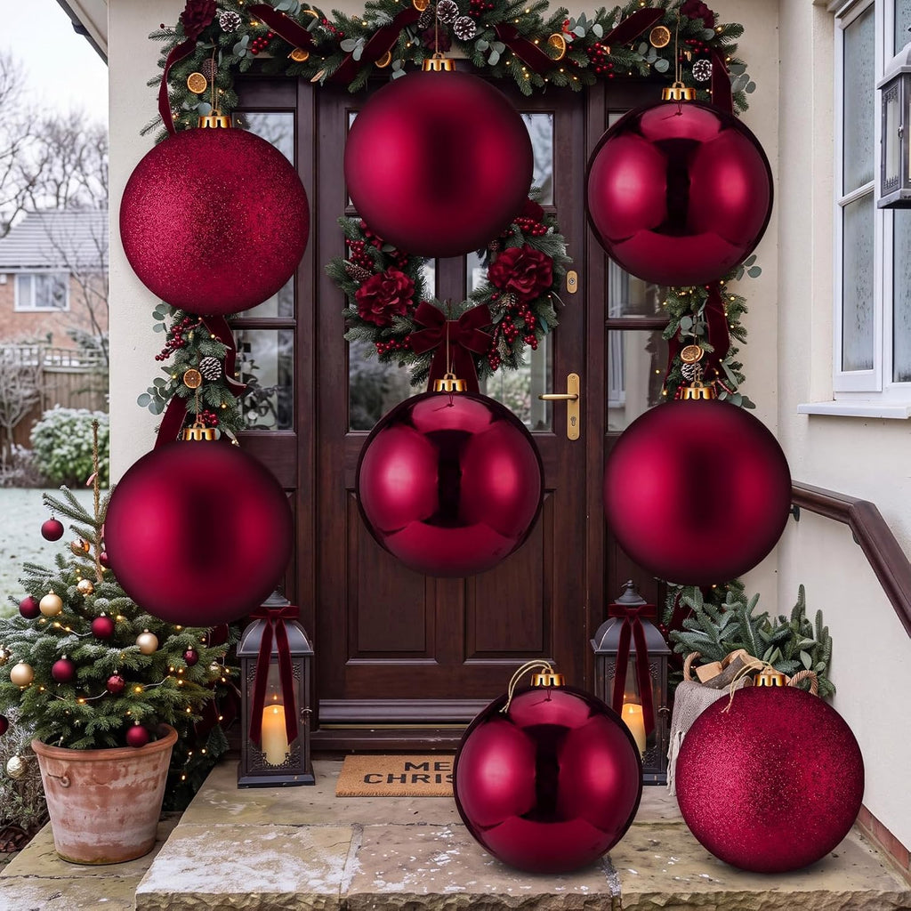 8 Pcs 6" Burgundy Christmas Tree Plastic Ball Ornaments