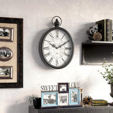 Menterry Oval Retro Wall Clock, Rustic Vintage Style, Black Antique Design