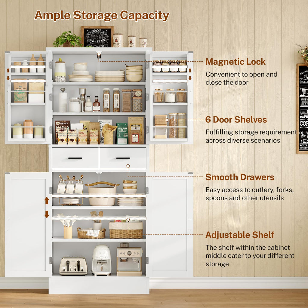 Farmhouse Pantry Cabinet, Tall Kitchen Storage Cabinet with Barn Doors