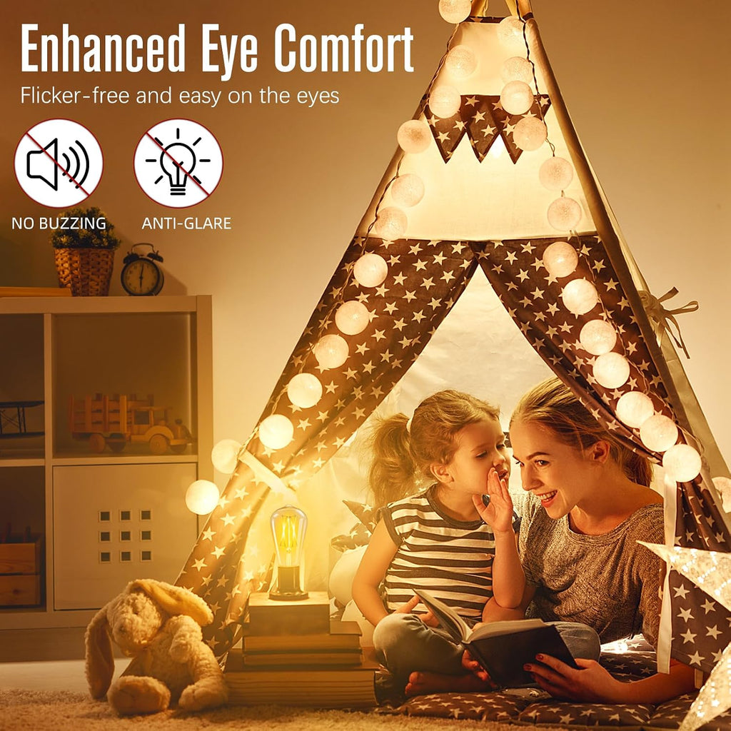 LED Edison Bulbs Dimmable, E26 Bulb 60 watt Equivalent, Soft White 2700K, ST58 Vintage Light Bulbs, 90+ CRI, 6W 600LM
