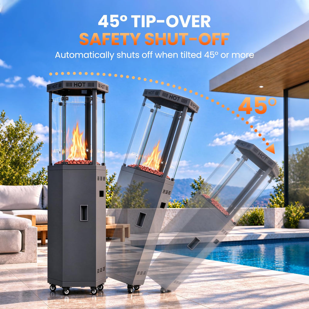 Outdoor Patio Heater, 41, 000 BTU Propane Glass Flame Tower with Wheels