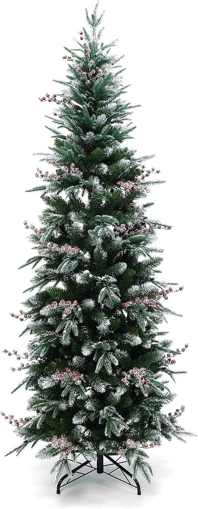 LuxenHome 6.5FT Slim Christmas Tree, Prelit Skinny Artificial Christmas Tree with 190 LED Lights, Realistic Pencil