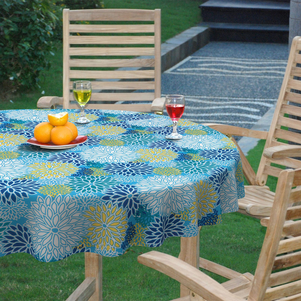 Outdoor Round Tablecloth with Umbrella Hole 60 Inch, Water Repellent & Fade Resistant Table Cover, All Weather