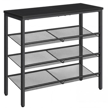 Shoe Rack, 4-Tier Shoe Organizer with Adjustable Mesh Shelves, 12-16 Pairs of Shoes, Spacious Floor Mount, Metal
