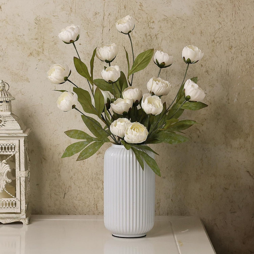 6 Pcs 27" Faux Silk Peony Artificial Flowers Stems for Vase(Cream) | Bulk Fake Peonies Branches with Stems, for DIY