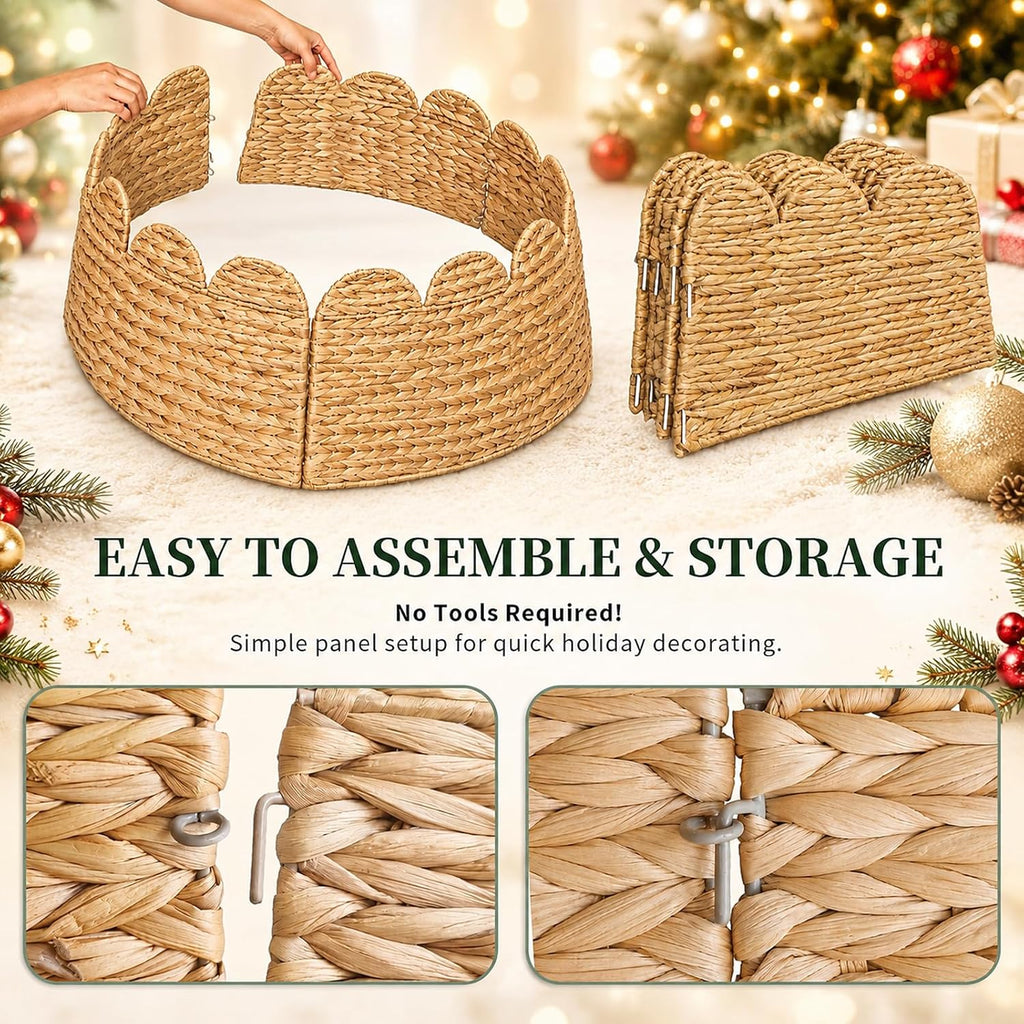 Christmas Tree Collar, 28" Woven Hyacinth Tree Base Cover with Cord Cut-Out