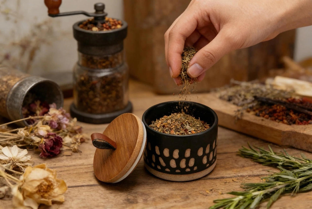 5 FL OZ Boho Salt Cellar, Airtight Bamboo Lid Small Canister for Salt Spice