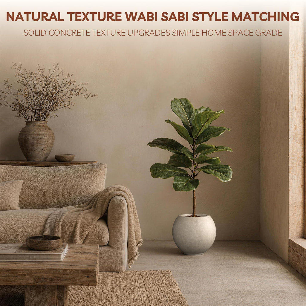 Small Round Sphere Weathered Concrete Planter 11" Dia, Outdoor