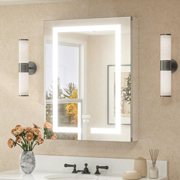 24 x 30 LED Lighted Medicine Cabinet with Lights & Outlets & USB, Recessed or Surface Mount Medicine Cabinet Mirror