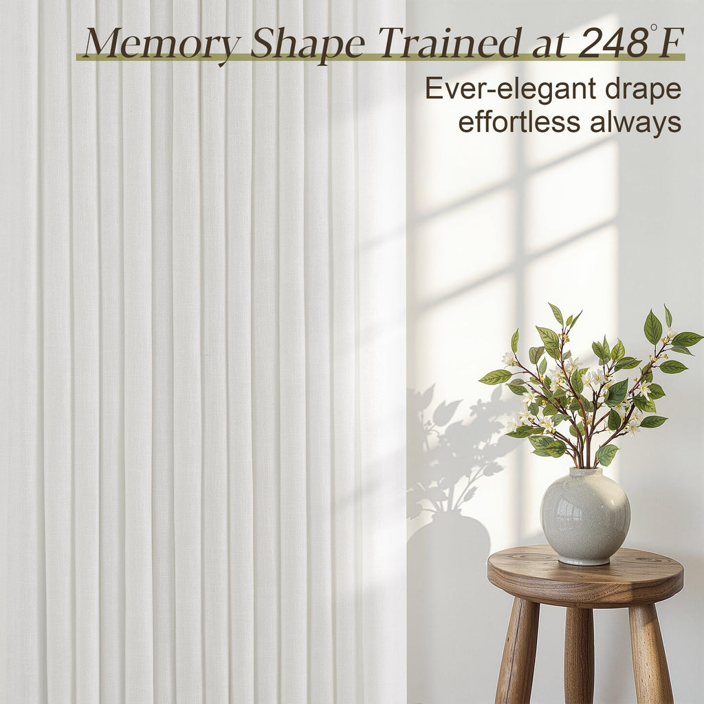 60 Inch Extra Wide Beige White Linen Pinch Pleated Curtains 102 Inches Long