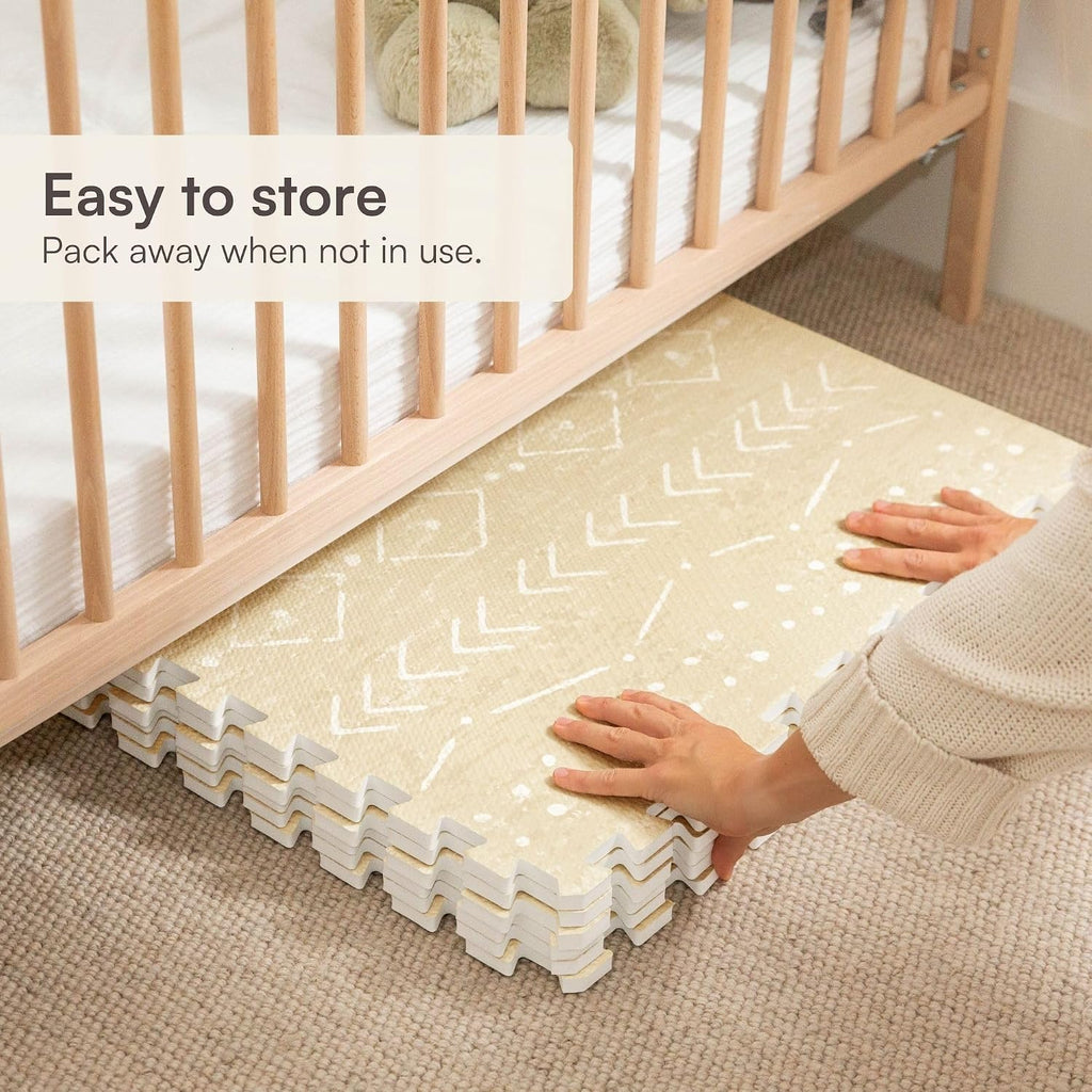 Play Mat for Floor - 6x8ft Beige | Soft Non Toxic Premium EVA Foam Tiles for Tummy Time, Crawling & Playroom
