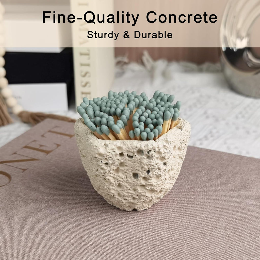 Petal Shape Match Holder with Striker, Concrete Match Jar - Set of 2