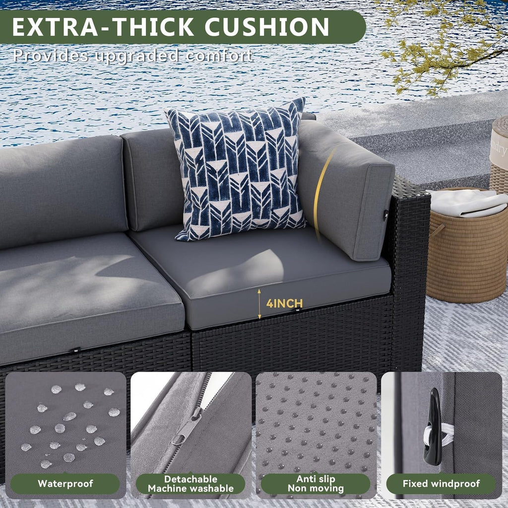 8 Piece Patio Furniture Set with 44" Fire Pit Table, Wicker Rattan Patio Sectional Sofa, Outdoor Furniture Set with