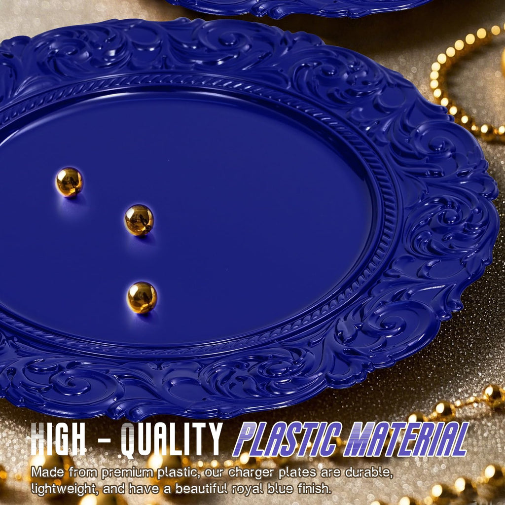 Royal Blue Charger Plates Bulk 10Pcs - 13" Royal Blue Chargers for Dinner Plates, Floral Embossed Decorative Charger