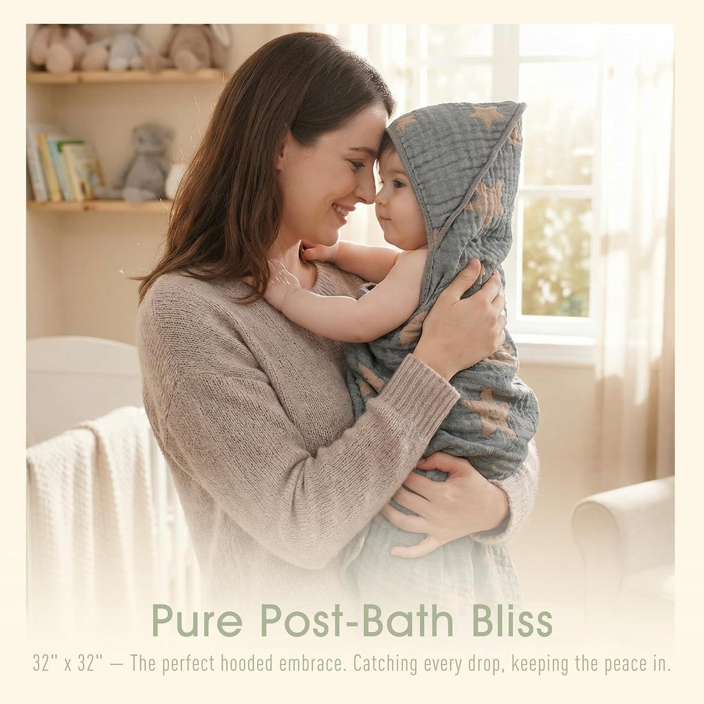 Muslin Baby Beach Bath Towel Hooded Organic Cotton Blend Deep Ocean