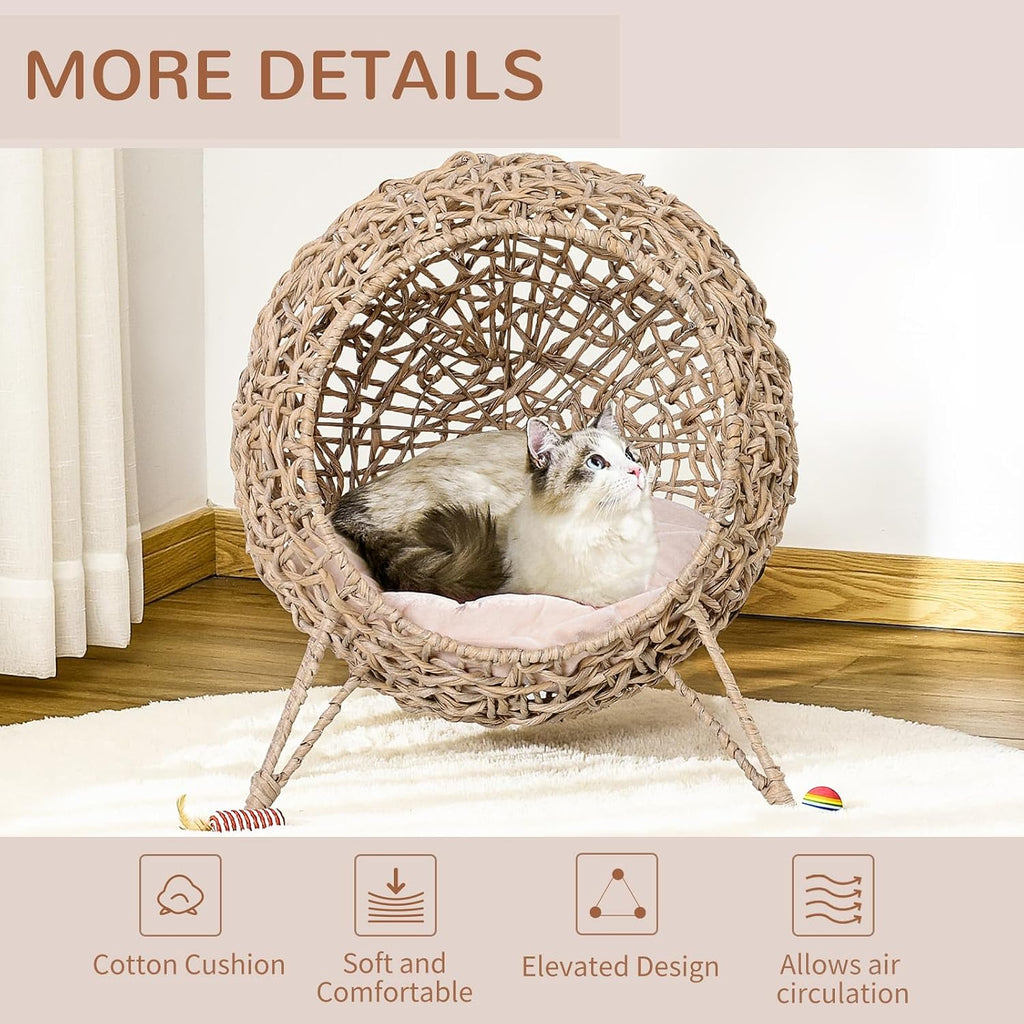 20.5" Weaved Cat Bed with Cushion, Beige