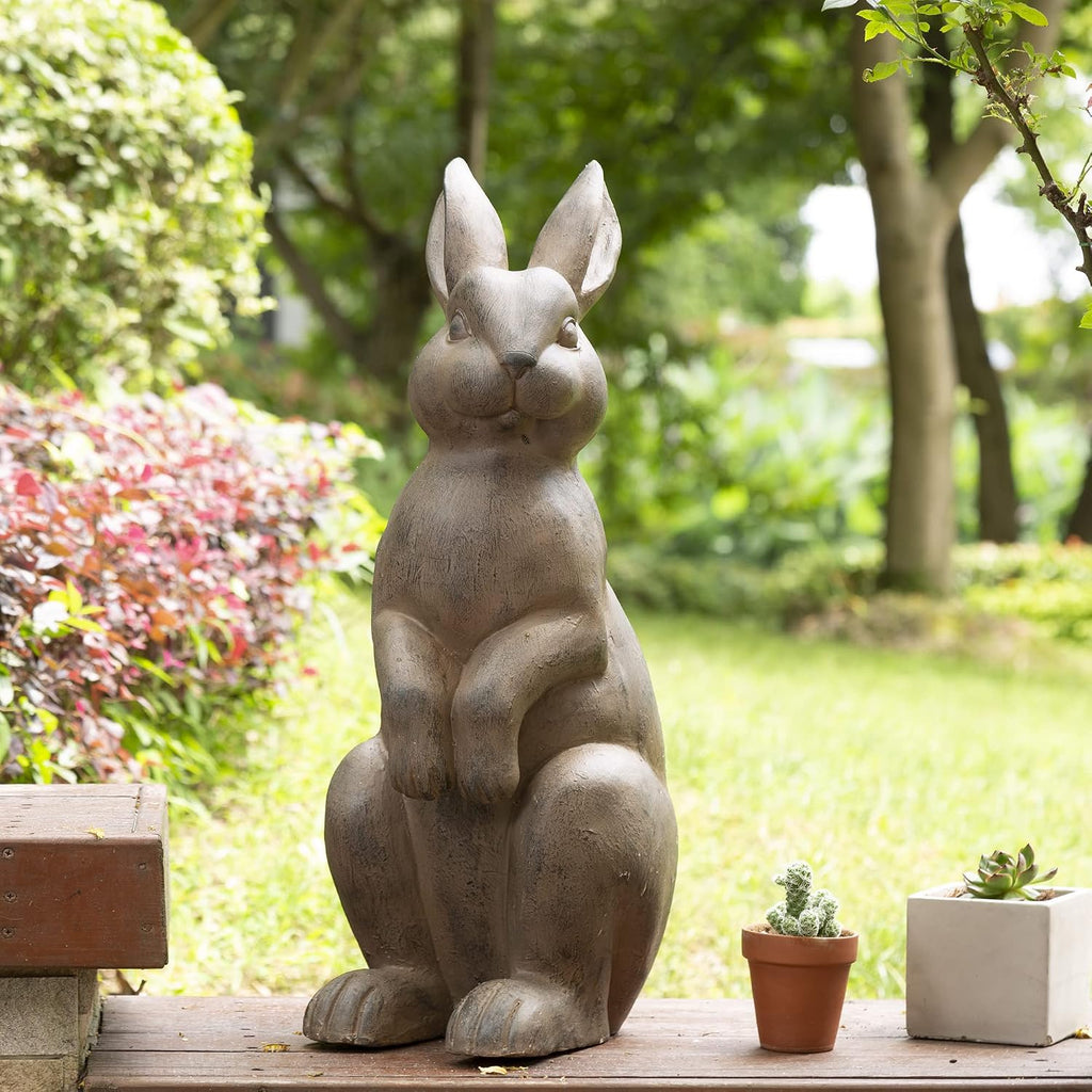 JK85246 Standing Rabbit Outdoor Statue, 22.75 Inch, Distressed Brown
