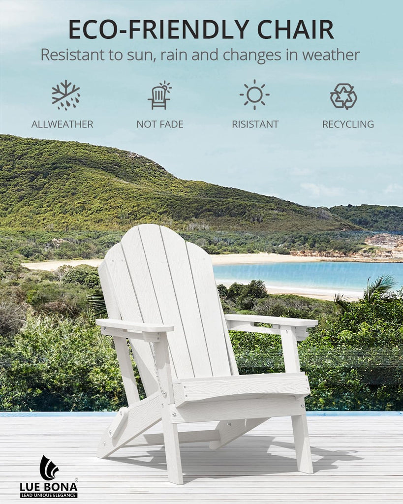 HDPE Folding Adirondack Chair, Cup Holder, Set of 2, White | HDPE poly lumber, folable, all-weather resistant, Low